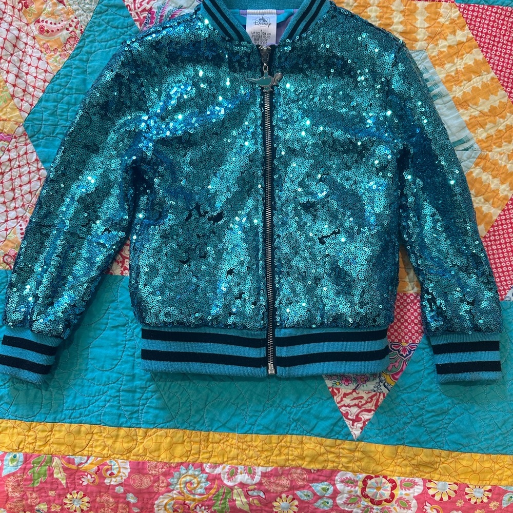 Disney Teal Sequin Jacket with Magic Lamp Zipper